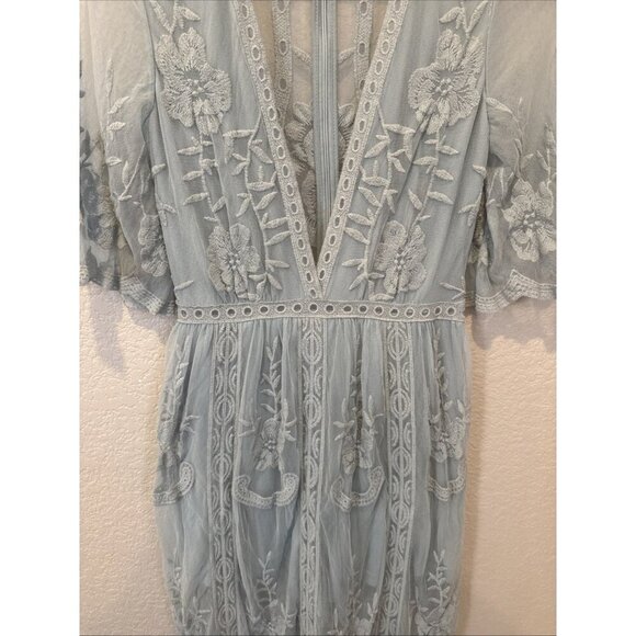 Wishlist Women Medium maxi dress Blue laced V-neck short sleeve lined - Picture 3 of 9